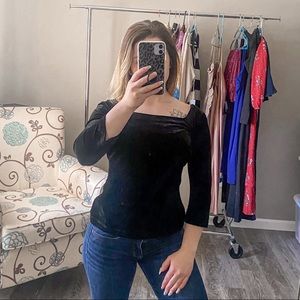 L'AGENCE 3/4 Sleeve Velvet Texture Square Neck Blouse Black Size 2